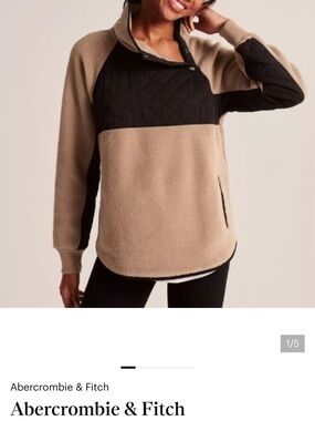 Abercrombie & Fitch Tan and Black Quilted Yoke Sherpa Pullover